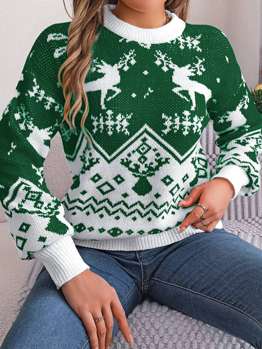 Christmas Element Round Neck Long Sleeve Sweater