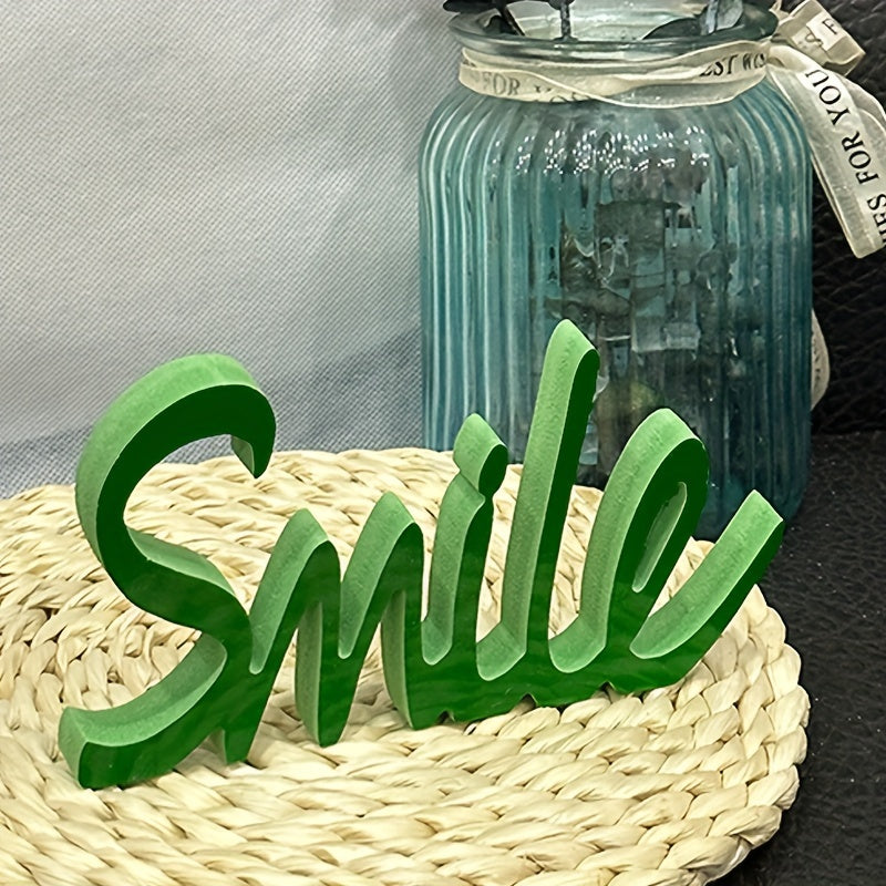 1pc Romantic Green Smile Standing Letter Ornament - Seasonal Decorative Sign & Plaque for Valentine's Day, Weddings, and Home Decor