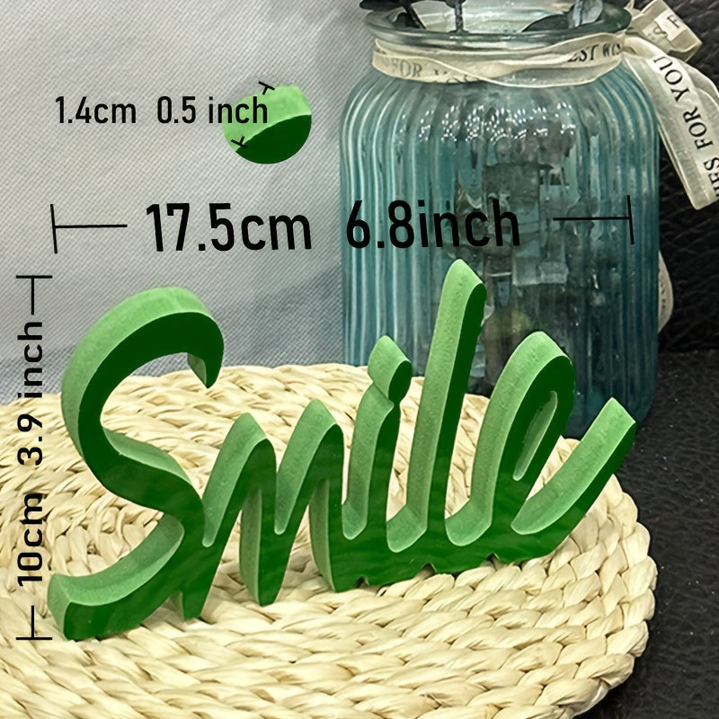 1pc Romantic Green Smile Standing Letter Ornament - Seasonal Decorative Sign & Plaque for Valentine's Day, Weddings, and Home Decor