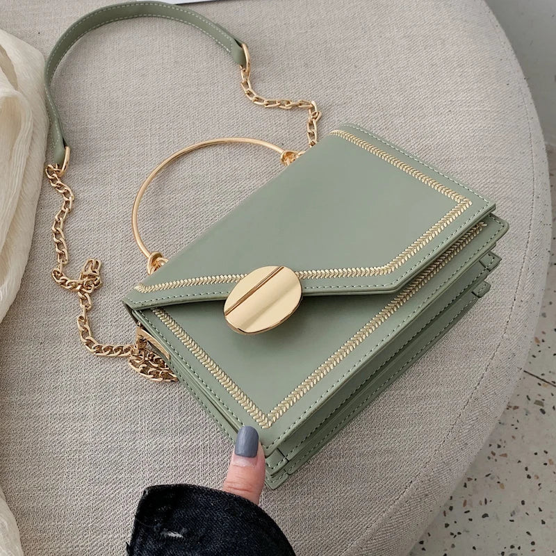 Matcha Green PU Leather Chain Design Crossbody Bags Women Small Chain Handbag Small Bag Hand Bag Ladies Designer Evening Bags