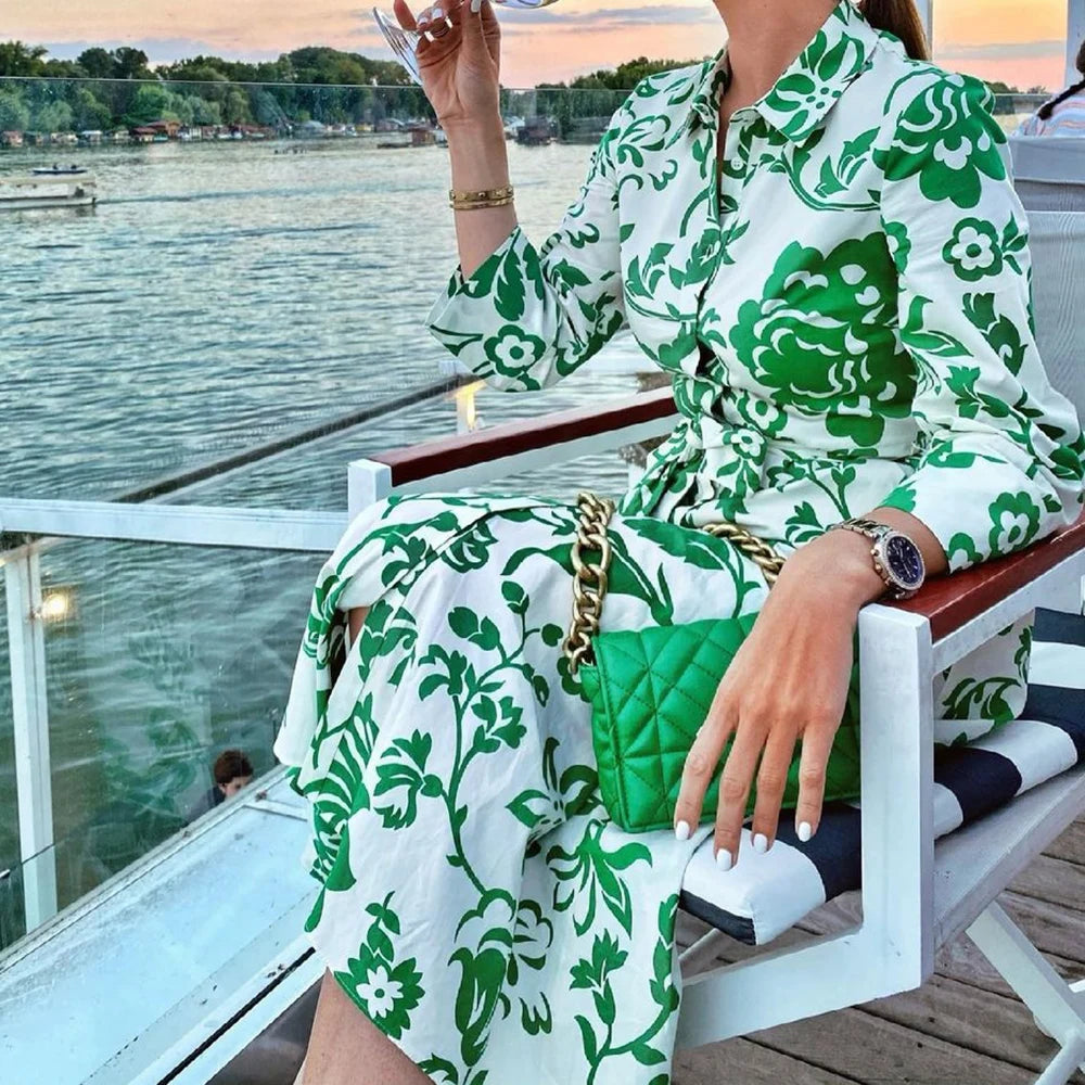 Women Beach Style Green Floral