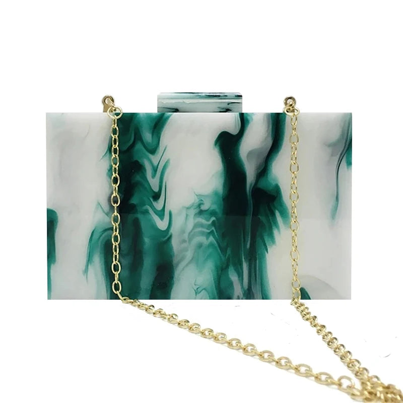 Luxury Brands Acrylic Evening Bags Ink Green Print Handbag Vintage Shoulder Crossbody Bag Party Prom Clutch Purse Women's Wallet