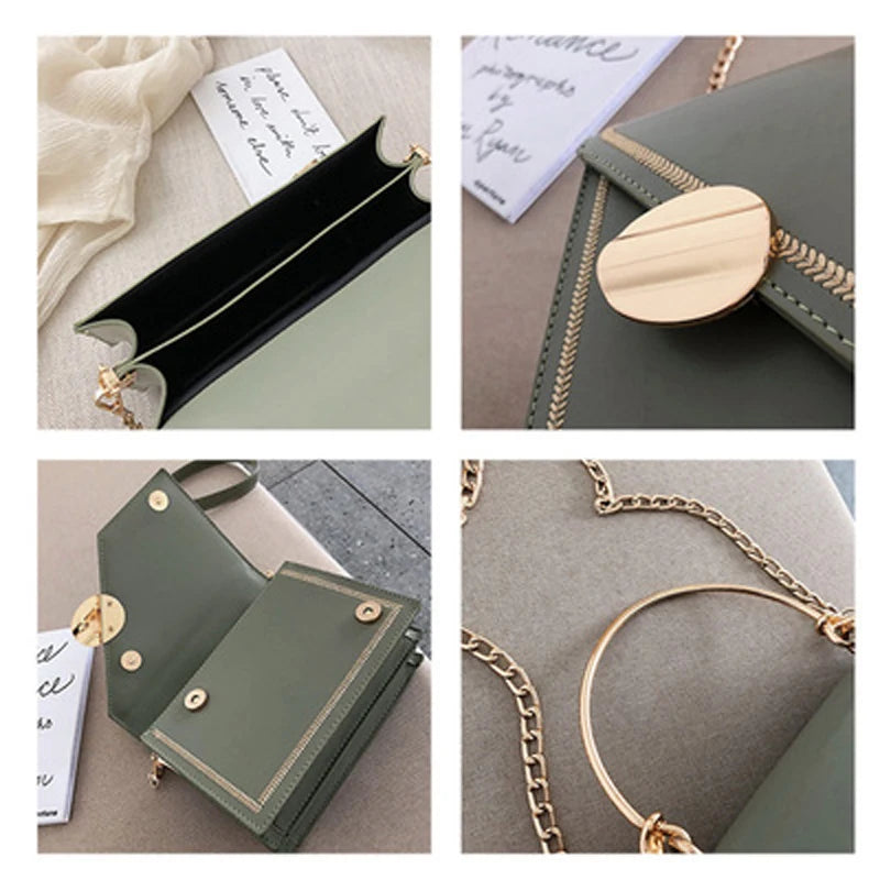 Matcha Green PU Leather Chain Design Crossbody Bags Women Small Chain Handbag Small Bag Hand Bag Ladies Designer Evening Bags