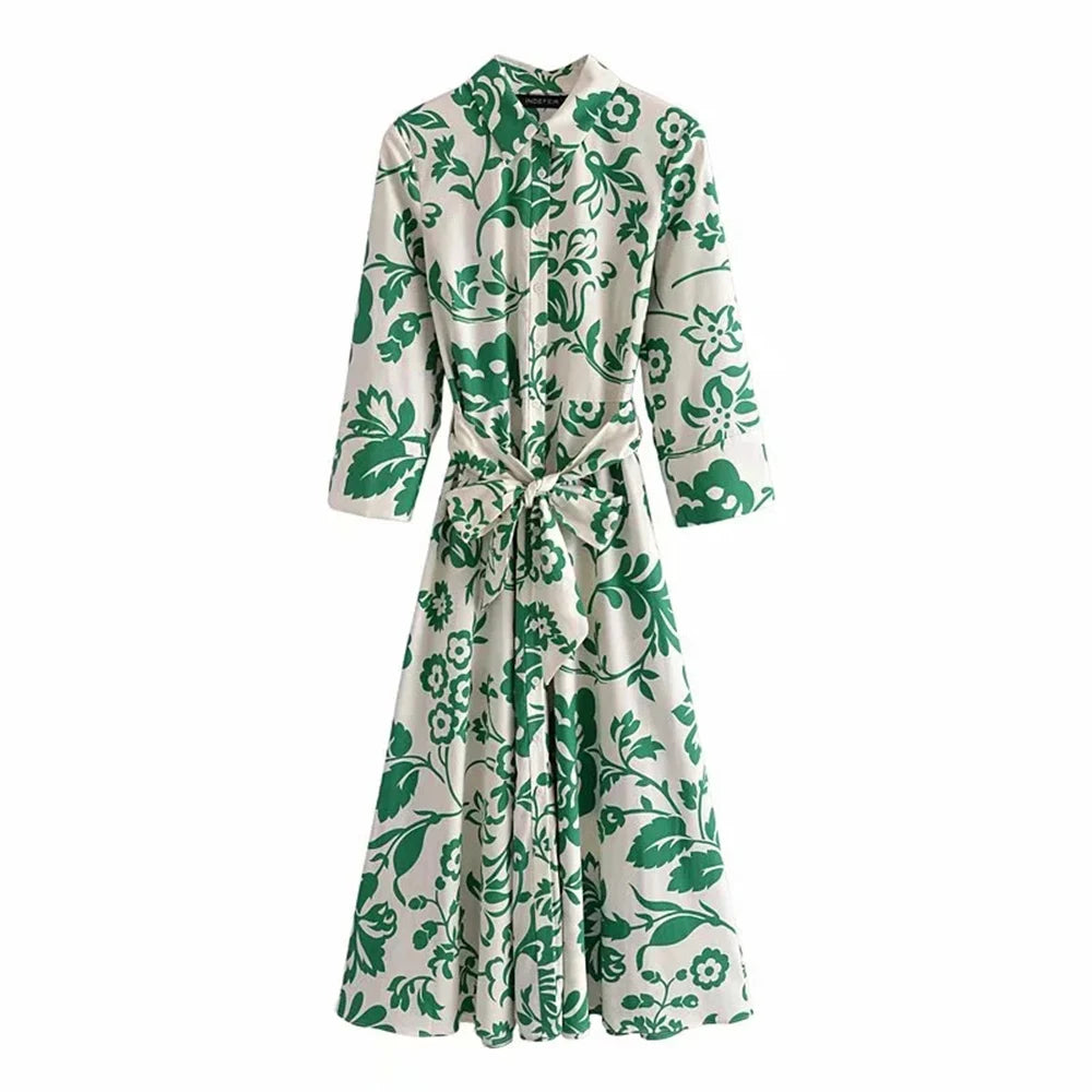 Women Beach Style Green Floral