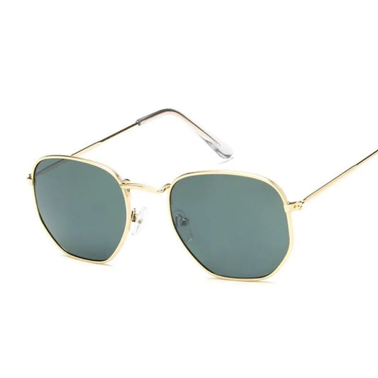 Hexagon Sunglasses Man Classic Brand Flat Lens Clear Sun Glasses Male Female Retro Small Metal Frame Square Glass