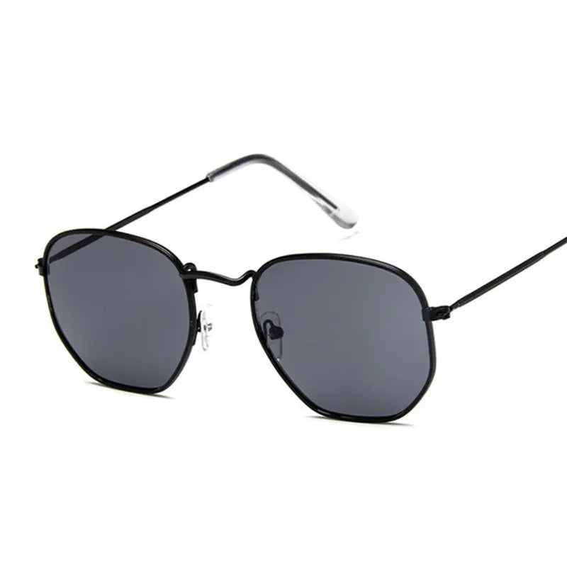 Hexagon Sunglasses Man Classic Brand Flat Lens Clear Sun Glasses Male Female Retro Small Metal Frame Square Glass