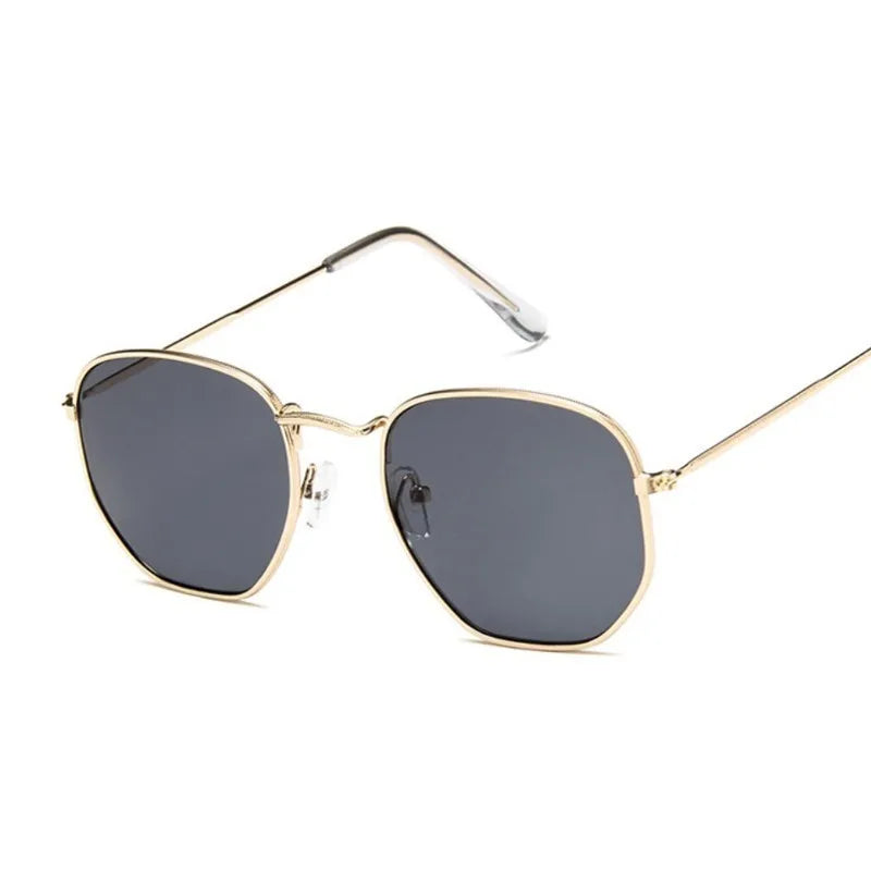 Hexagon Sunglasses Man Classic Brand Flat Lens Clear Sun Glasses Male Female Retro Small Metal Frame Square Glass