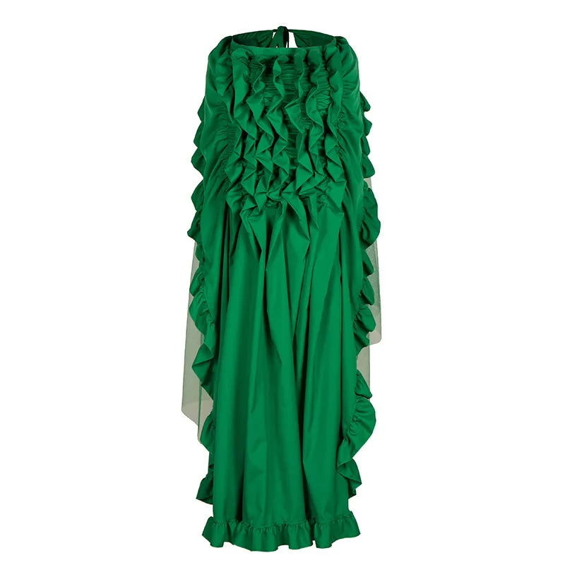 Victorian Gothic Green Ruffles Asymmetrical Tulle Long Steampunk Skirts Women Wrap Skirt Plus Size 6XL Sexy Matching Costumes