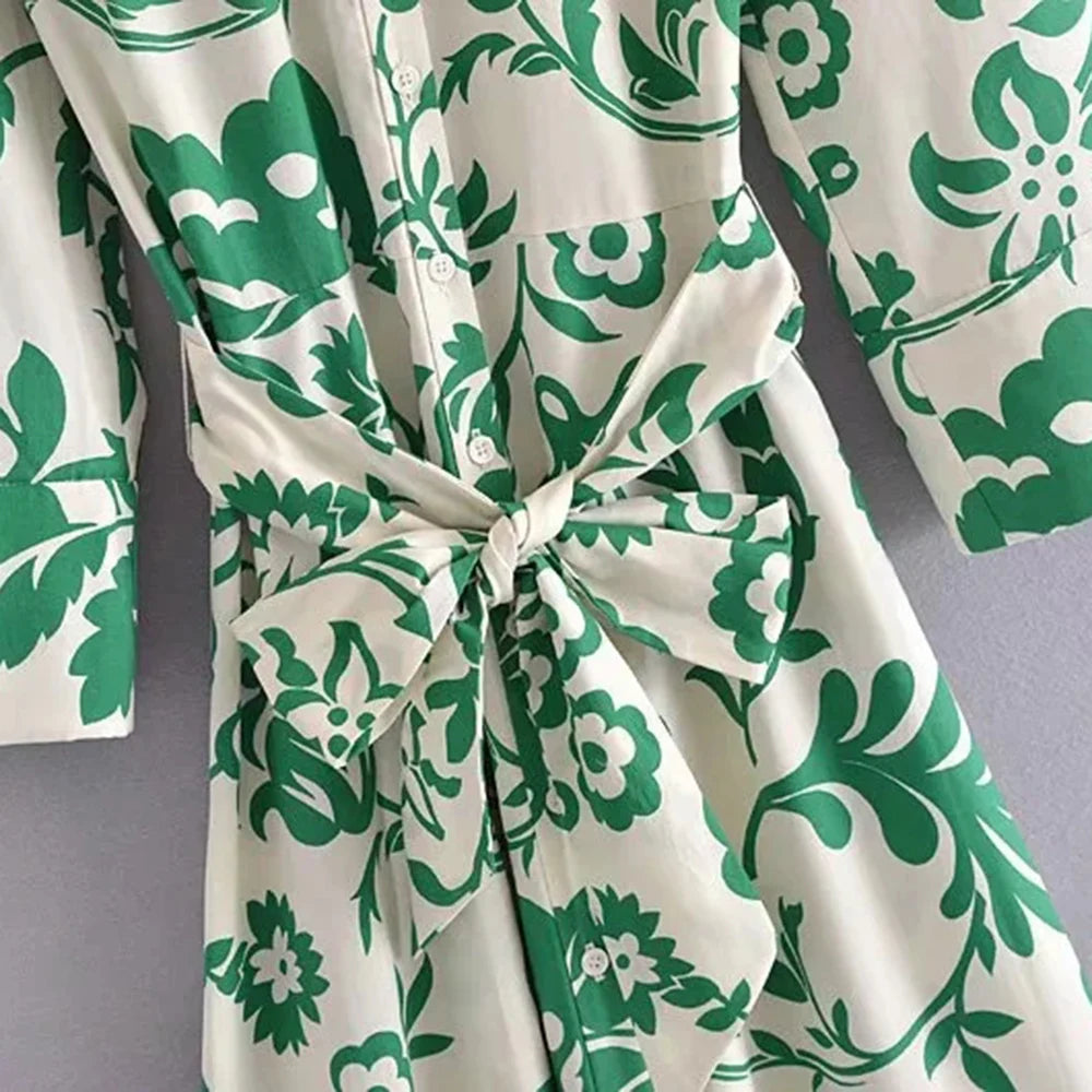 Women Beach Style Green Floral