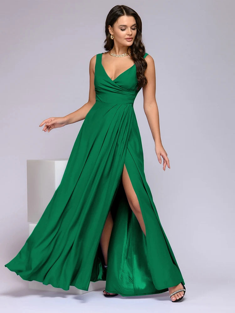 Elegant Party Dresses For Women 2024 Prom Luxury Woman Dress Evening Wedding Dance Long Maxi Sleeveless Dresses Green Vestidos