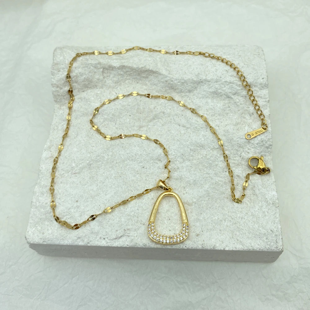 Gold Color Geometric Pendants Necklace Stainless Steel Necklace For Women Fashion Jewerly Steel Necklace New In Simple style