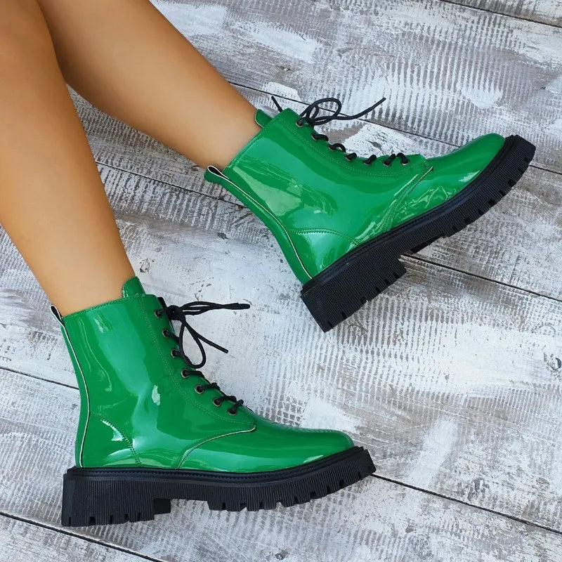 Shoes for Women  British Style Women's Boots High Quality Green