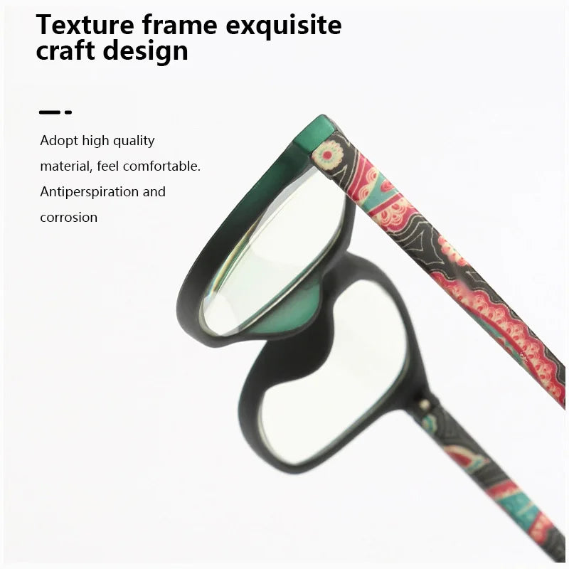 Square Plastic Hinge Floral Printed Anti Blue Light Reading Glasses Women Presbyopic Glasses with Cases +0.5 +0.75 to 4.0