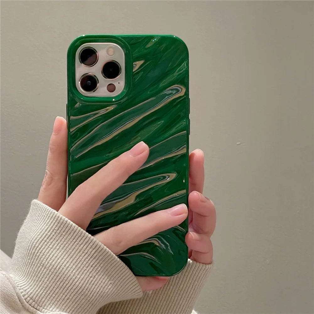 Fashion Solid Color The Puffer Case For iPhone 14 13 12 11 Pro Max 14ProMax 13Pro Silk wrinkle green Soft Phone Cover Case