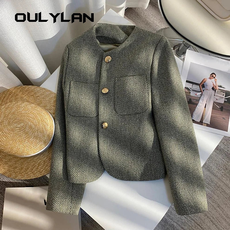 2024 Spring Autumn Women's Suit New Single Breasted Small Fragrance Green Suit Jacket Lady Blazer All-match Casual Coat Tops