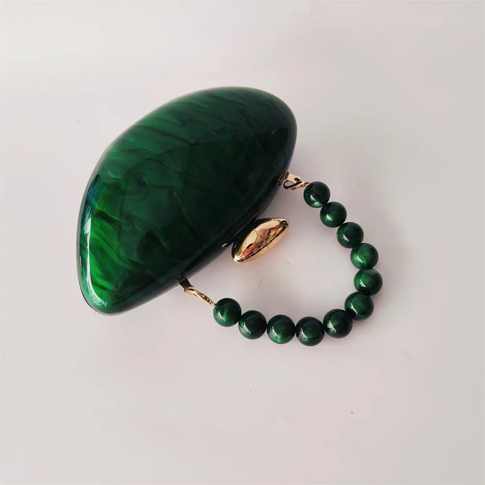 Mini Marble Green Pearl Acrylic Women Shell Box Clutches  Gift Pro Small Evening Minaudiere Bags Wedding Bridal Handbags Party