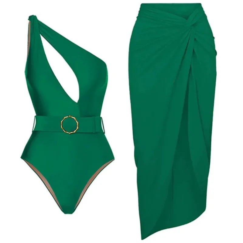 2023 New Summer Sexy Green Solid Color Bikini Bodysuit Women One Piece Swimwear Female Monokini Push Up Backless Swimsuit