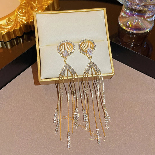 Summer Newest Fashion High Luxury Crystal Octopus Earrings Long Tassel  Earring Korean Temperament Jewerly Accessories for Women