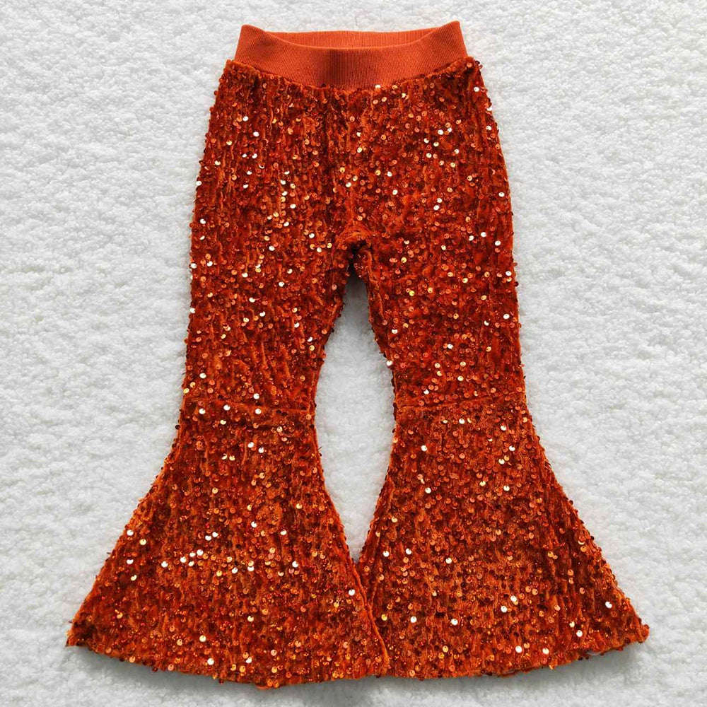 Wholesale Kid Glitter Clothing Baby Girl Toddler Sequins Green Color Soft Comfortable Children Lining Bell Bottoms Pants