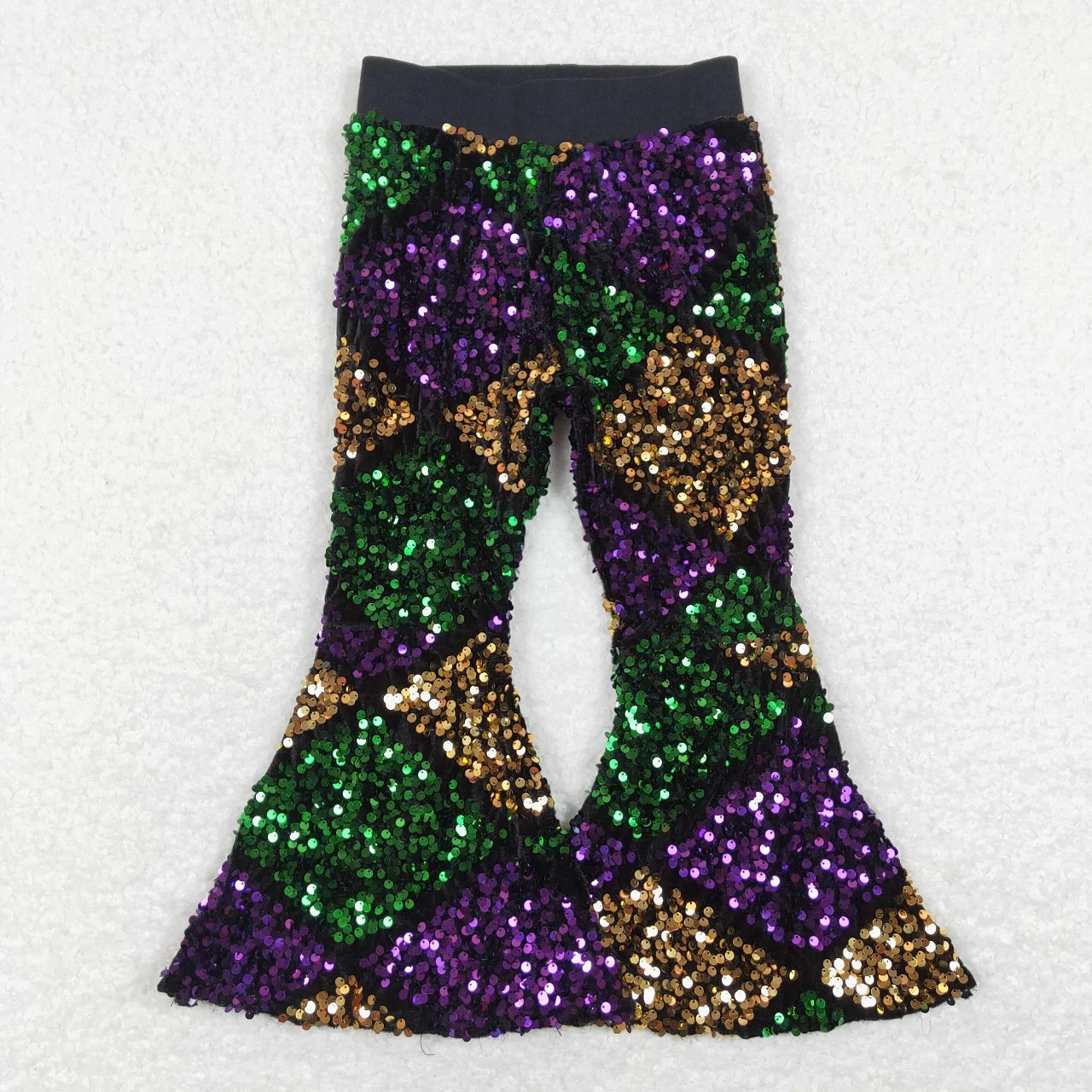 Wholesale Kid Glitter Clothing Baby Girl Toddler Sequins Green Color Soft Comfortable Children Lining Bell Bottoms Pants