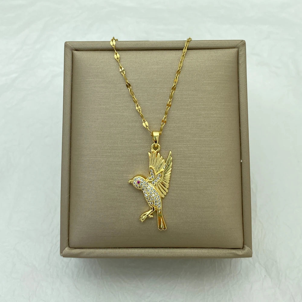 Zircons Bird Stainless Steel Necklace For Women Fashion Jewerly  Accessories Design Cute Pendant Necklaces New In