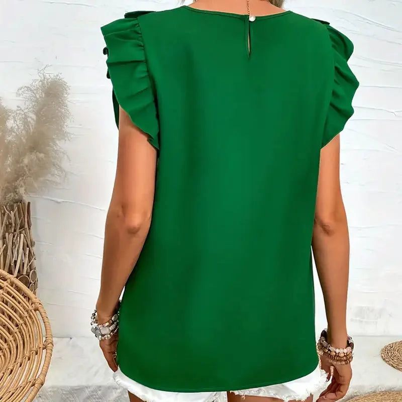 Fashion Loose Solid Green Blouse Women 2024 Summer Casual Ladies Tops Casual Sleeveless O-neck Shirts Blouses Elegant