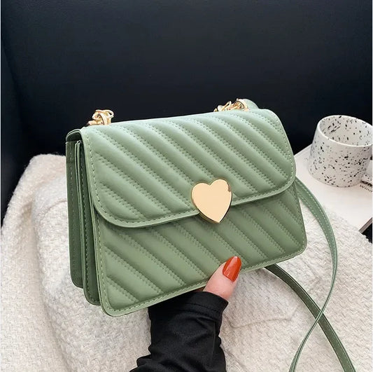 Green Fashion Trendy Women's Crossbody Bags New Heart Hasp Design Lightweight Handbags Female Commute Versatile Shoulder Bag