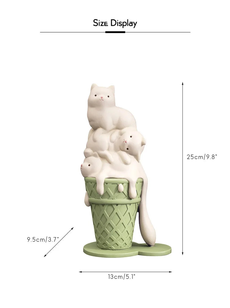 Summer Chic Ice Cream Cat Sculpture,Resin Figurines For Bookcase Shelf,Modern Home Room Decor, Creative Animal Figures,Best Gift