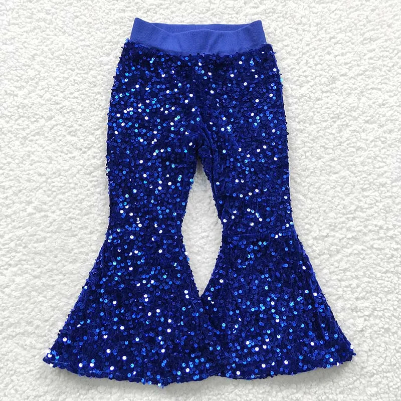 Wholesale Kid Glitter Clothing Baby Girl Toddler Sequins Green Color Soft Comfortable Children Lining Bell Bottoms Pants