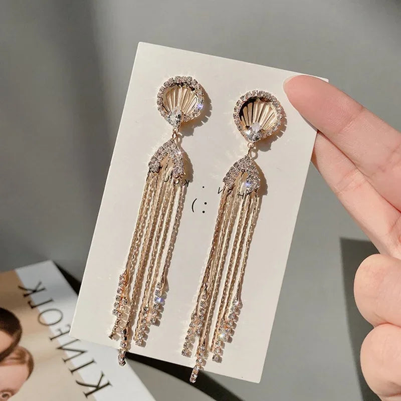 Summer Newest Fashion High Luxury Crystal Octopus Earrings Long Tassel  Earring Korean Temperament Jewerly Accessories for Women