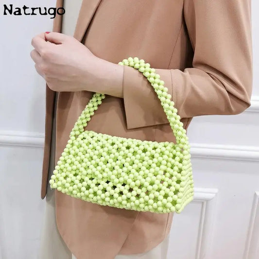 2024 Fashion Green Pearl Hand Bags Handmade Beaded Handbags Fashion Girl Gift Phone Pocket Wedding Party Clutches