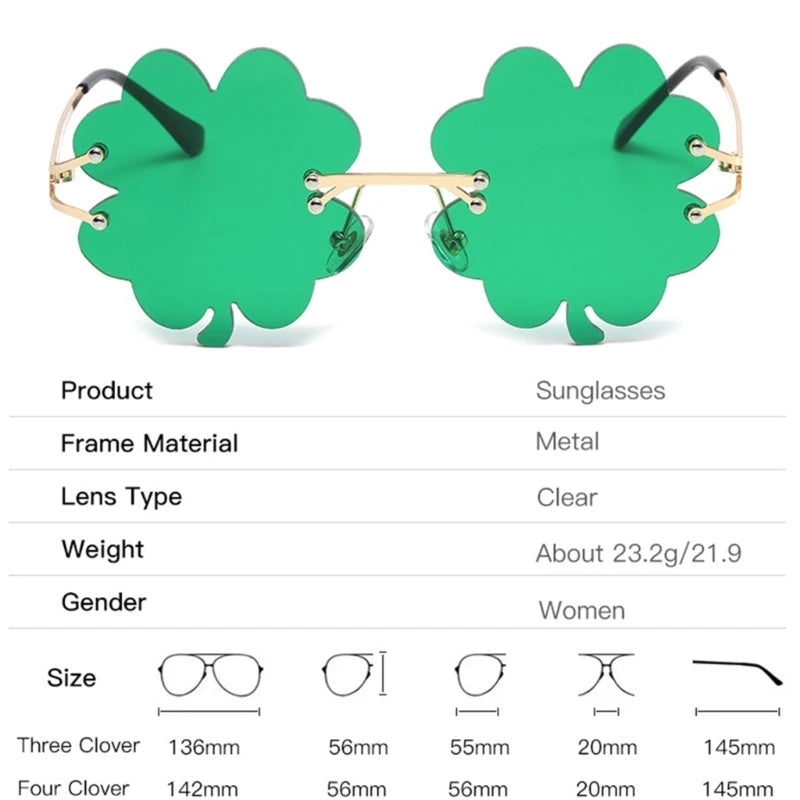 Green Color Irish Clovers Shape Frame Sunglasses Retro Frame Sunglasses Christmas and Carnival Personality Sunglasses