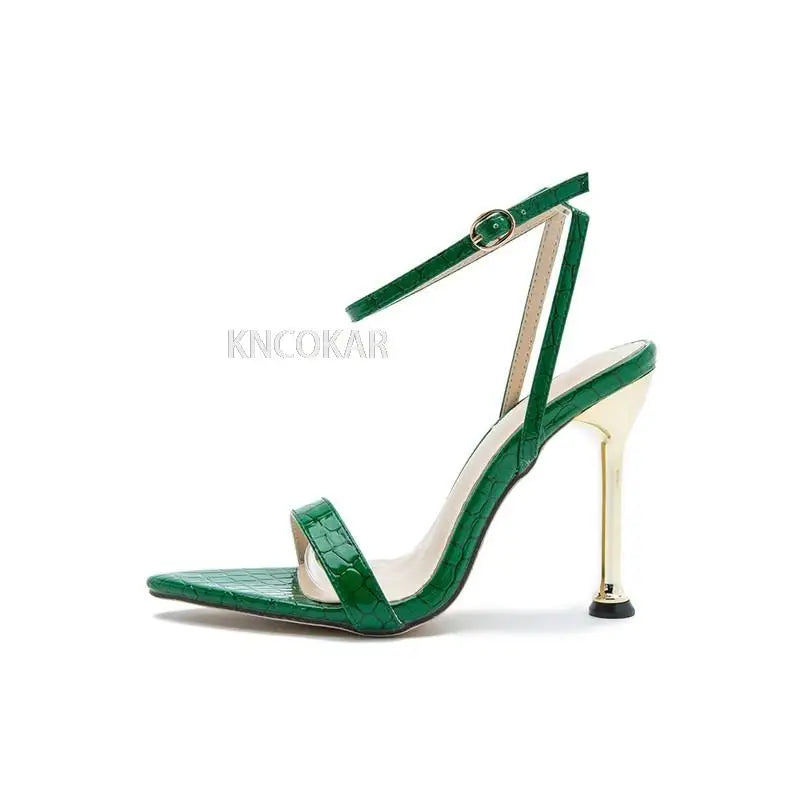 Green Women High Heels 11Cm Sandals Pointed Toe Female Party Shoes