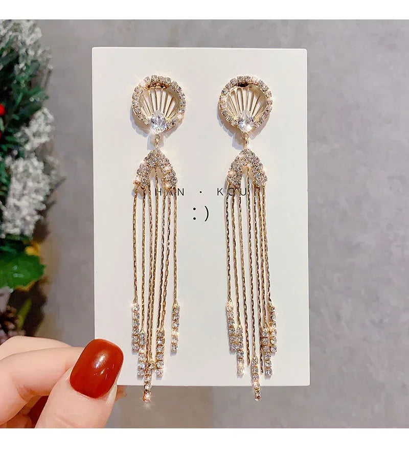 Summer Newest Fashion High Luxury Crystal Octopus Earrings Long Tassel  Earring Korean Temperament Jewerly Accessories for Women