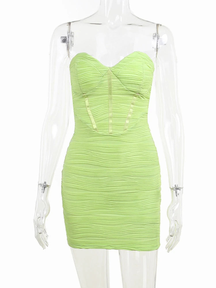 Green Pleated Mini Dress Sexy Sleeveless Bodycon Strapless Dress y2k Black Summer Dresses for Women 2023 Party Wedding Evening