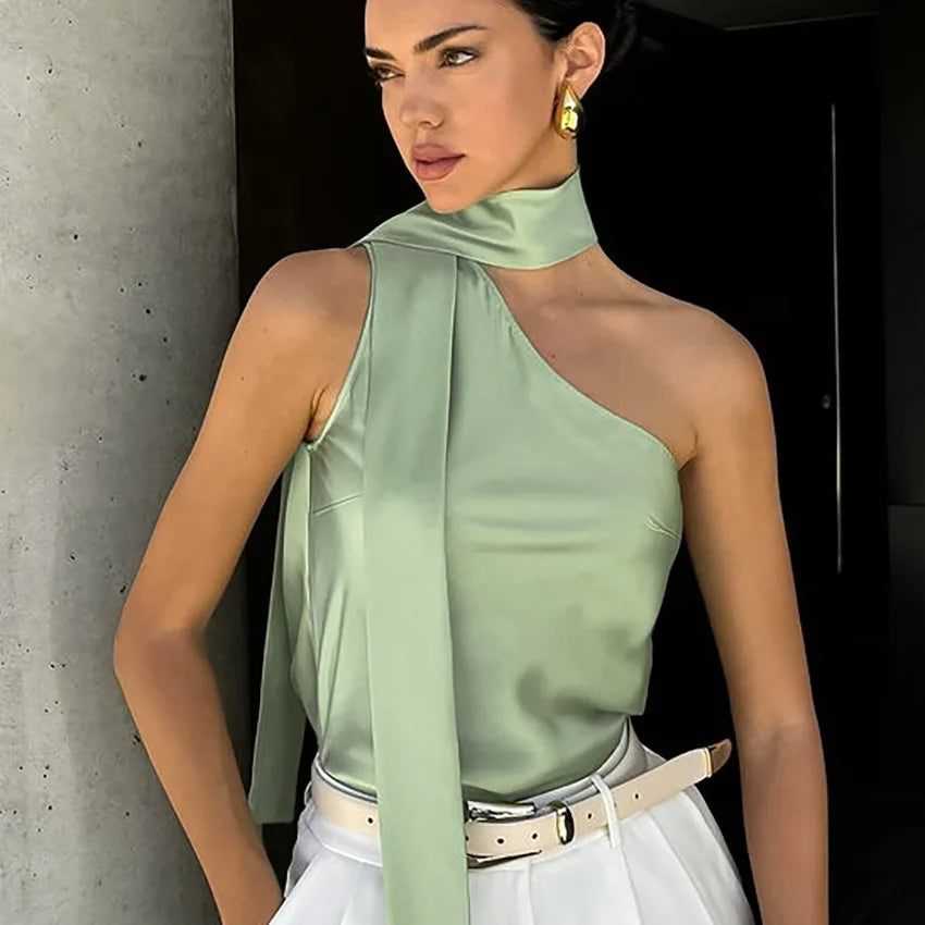 Women Clothing Classic Irregular Collar Slim Sexy  Green  Women Clothing