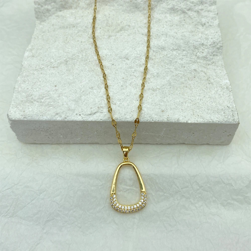 Gold Color Geometric Pendants Necklace Stainless Steel Necklace For Women Fashion Jewerly Steel Necklace New In Simple style