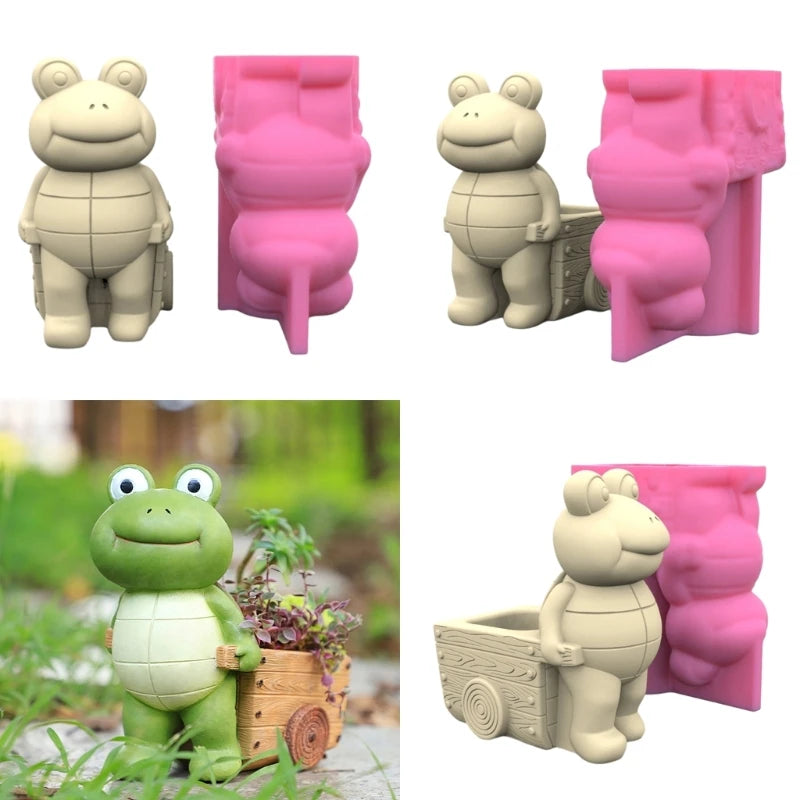 3D Animal Flower Pot Silicone Mold Succulent Planter Concrete Mold Frogs Concrete Cement Mold for DIY Pen Holder Home Decoration