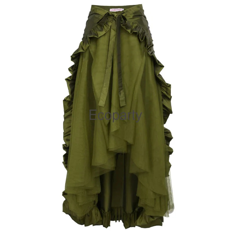 New Women Steampunk Gothic Skirt Retro Victorian Green Ruffled Lace Irregular Punk Skirts Womens Halloween Medieval Costume