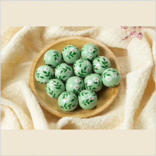 16mm Colored Green Flower Bead Environmental Protection Wooden jewelry DIY Custom for Kids Toys And Furniture Accessories