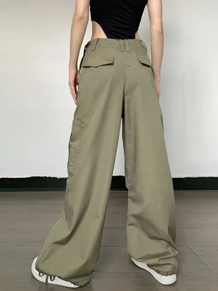 Green Parachute Pants Cargo Women Oversized Y2k Streetwear Hip Hop Wide Leg Trousers Vintage Casual Baggy Joggers Female A226