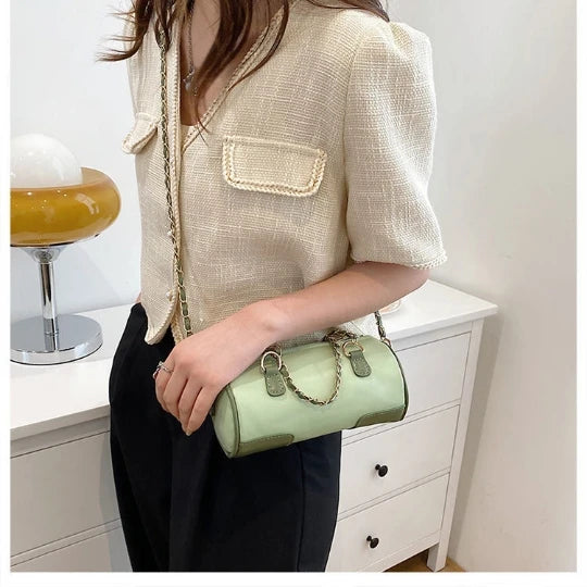 Green Long round Girl Woman Luxurious Shoulder PU PVC Leather Women Lady Bags Handbag Phone Case Purses Square Tote Women's  Bag