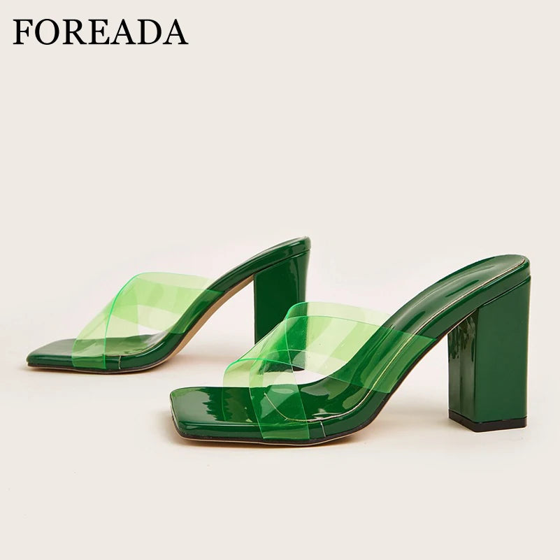 Women Slides Square  Ladies Fashion Casual Shoes Summer Green