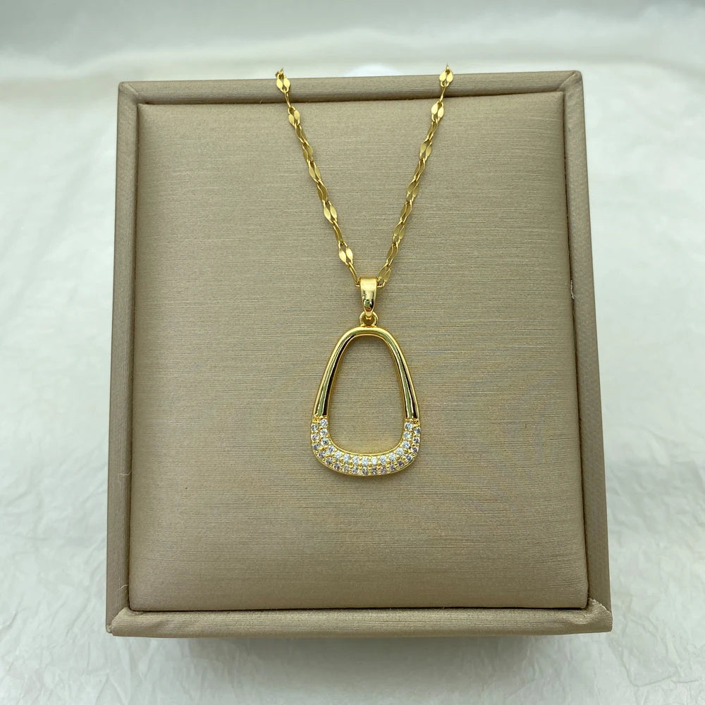 Gold Color Geometric Pendants Necklace Stainless Steel Necklace For Women Fashion Jewerly Steel Necklace New In Simple style