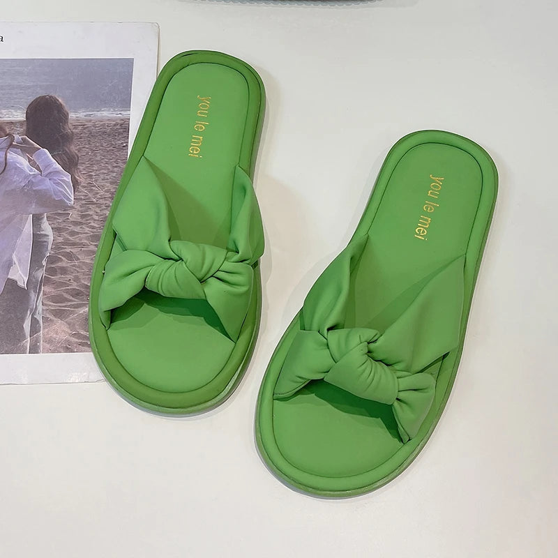 Women Flat Slippers  Designer Sandals  Shoes Green