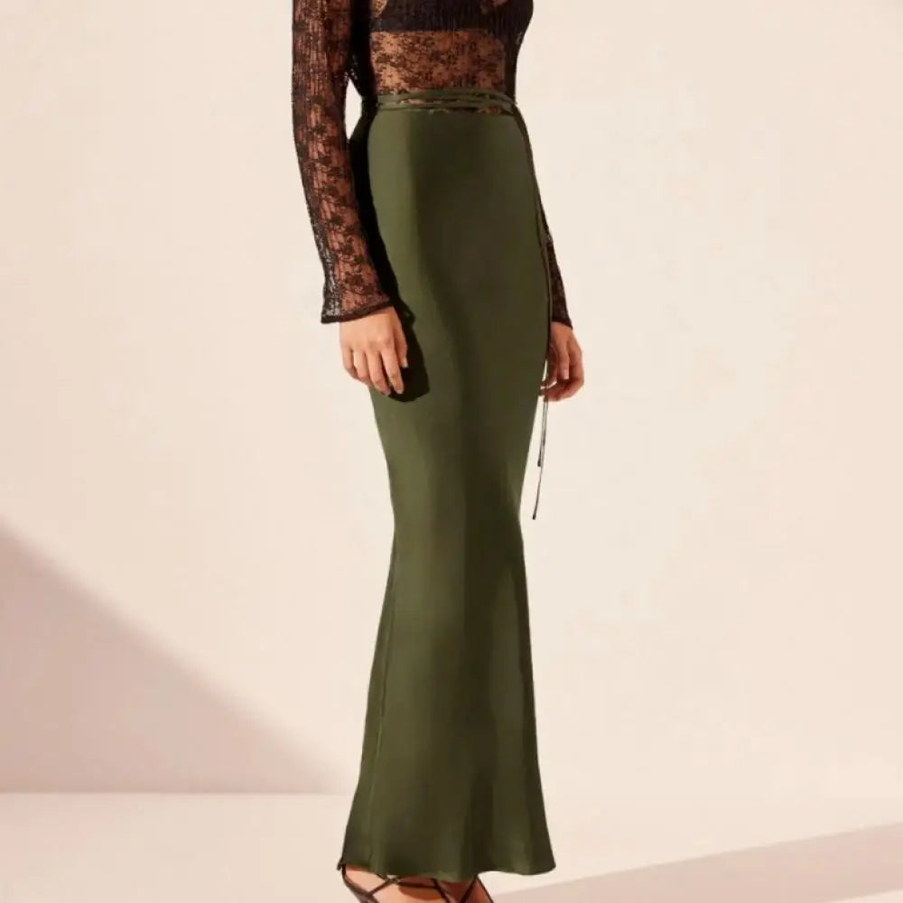 Fashion Pleated Fishtail Overskirt Sexy Solid Colour Slim Long Skirt Women Summer Olive Green Comfortable Skirt for Going Out