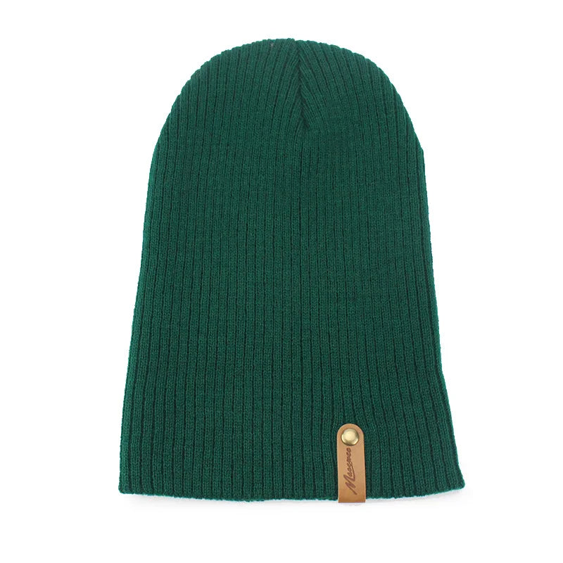 Unisex Adult Knitted Solid Color Green Crochet Beanie Hat Soft Warm Cap Autumn Winter