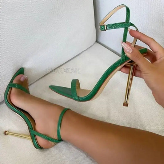 Green Women High Heels 11Cm Sandals Pointed Toe Female Party Shoes