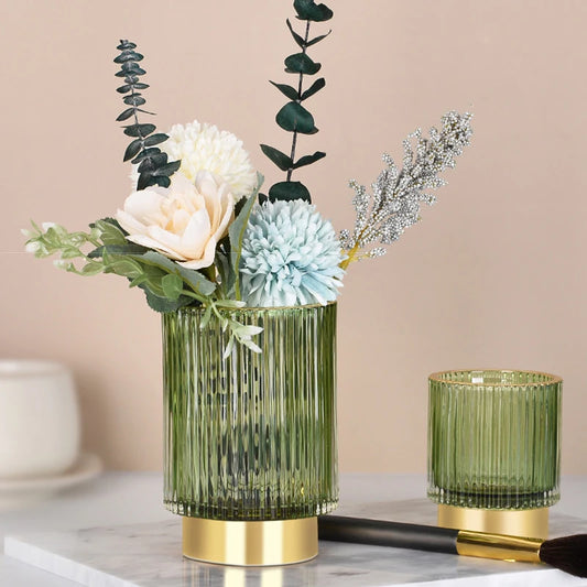 Creative Glass Storage Bucket Dark Green Pen Holder Cup Makeup Brush Container Desktop Flower Vase Organizer For Home Decoration