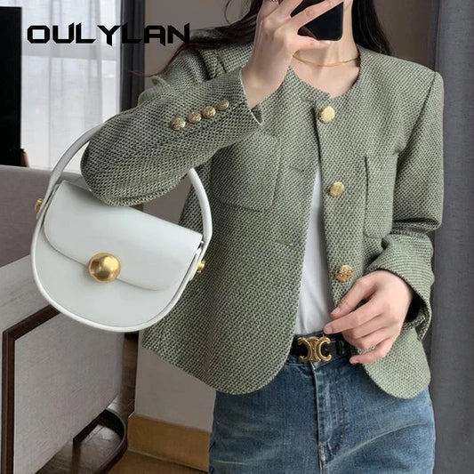 2024 Spring Autumn Women's Suit New Single Breasted Small Fragrance Green Suit Jacket Lady Blazer All-match Casual Coat Tops